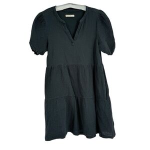Marine Layer Cotton Gauze Tiered Dress Black Short Sleeve Jamie Pockets Size S